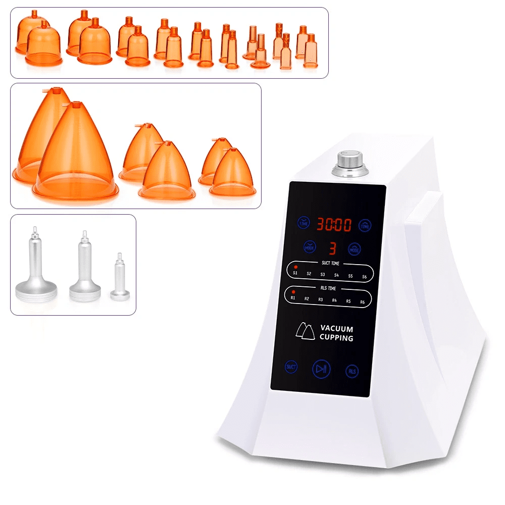 A white device with orange cones and other items