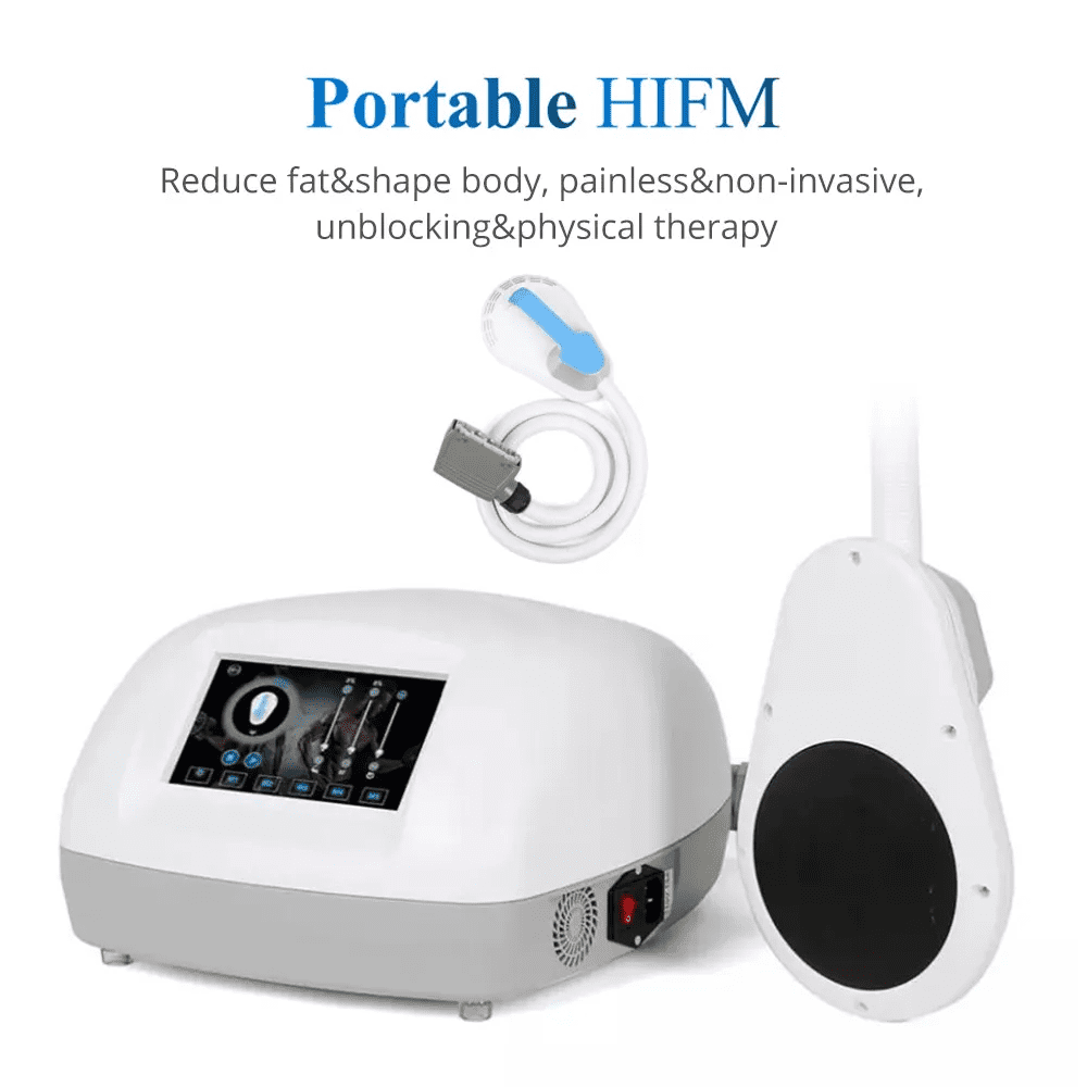 A portable hifm device with a headset and ear buds.